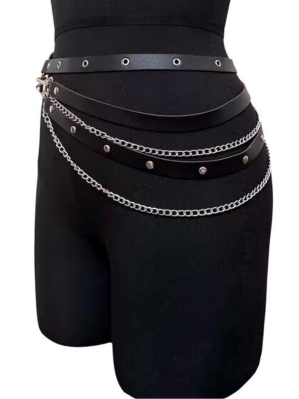 Black Studded Leather Chain Waist Belt - Women Accessories - Picture 4 of 9